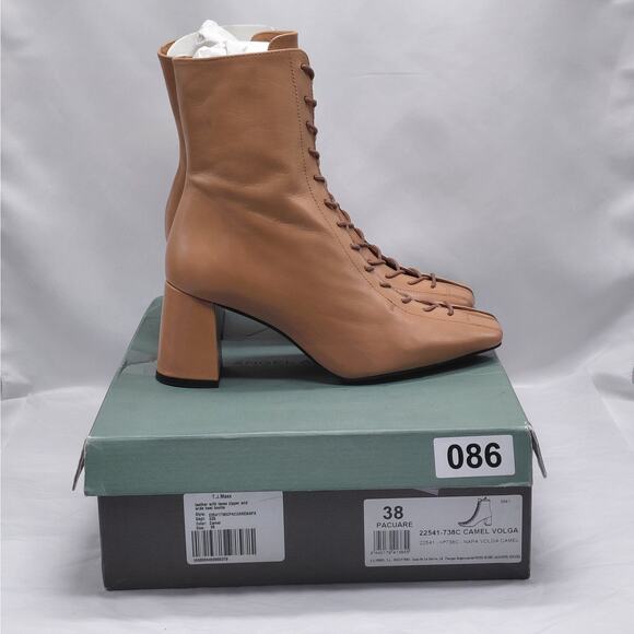Ángel Alarcón Leather Lace Up Combat Ankle Boots Size 38(7.5) Tan Chunky Heel - Picture 1 of 16